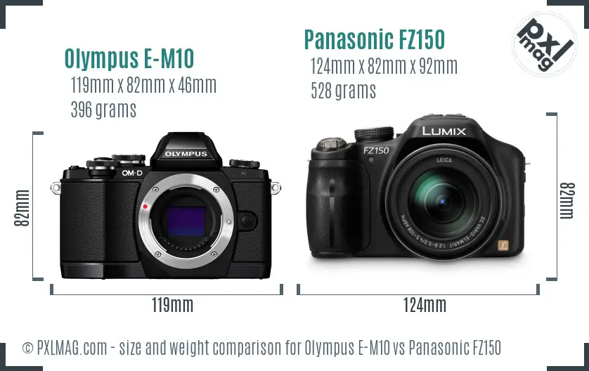 Olympus E-M10 vs Panasonic FZ150 size comparison