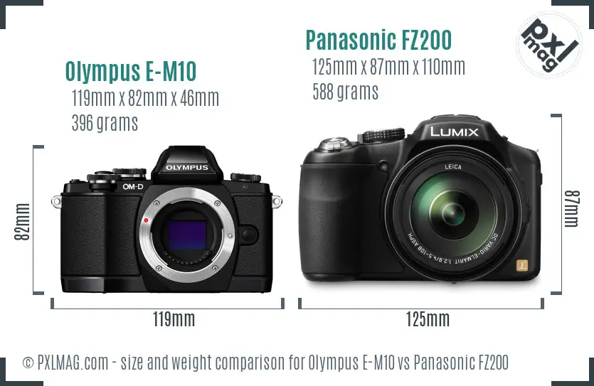 Olympus E-M10 vs Panasonic FZ200 size comparison