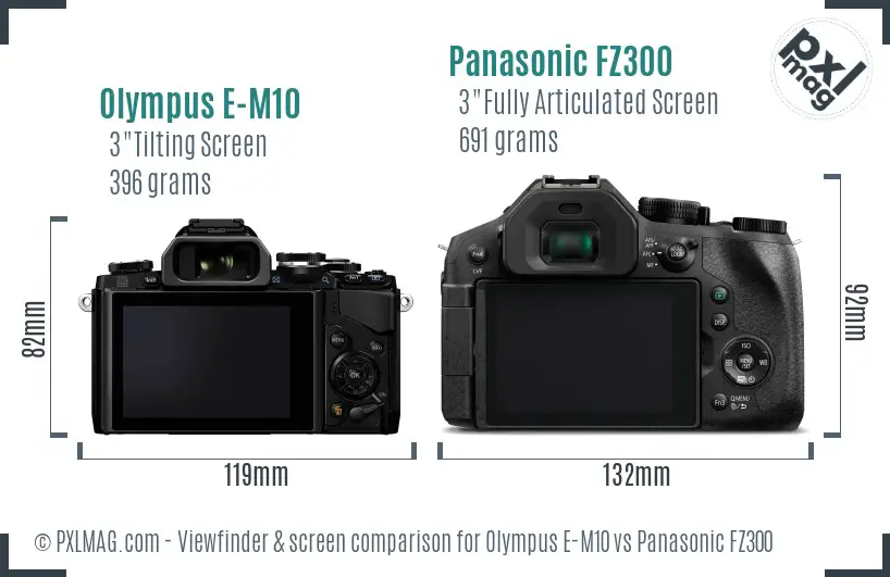 Olympus E-M10 vs Panasonic FZ300 Screen and Viewfinder comparison