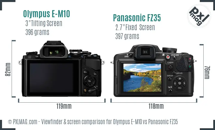 Olympus E-M10 vs Panasonic FZ35 Screen and Viewfinder comparison