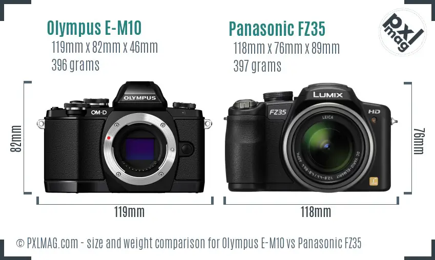 Olympus E-M10 vs Panasonic FZ35 size comparison