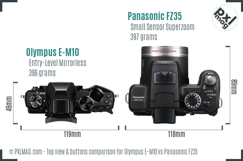 Olympus E-M10 vs Panasonic FZ35 top view buttons comparison