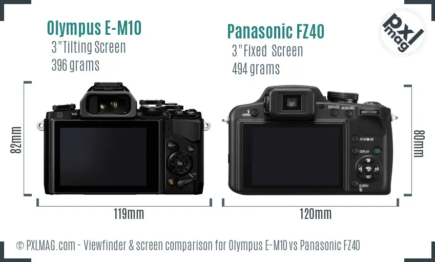 Olympus E-M10 vs Panasonic FZ40 Screen and Viewfinder comparison