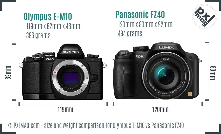 Olympus E-M10 vs Panasonic FZ40 size comparison