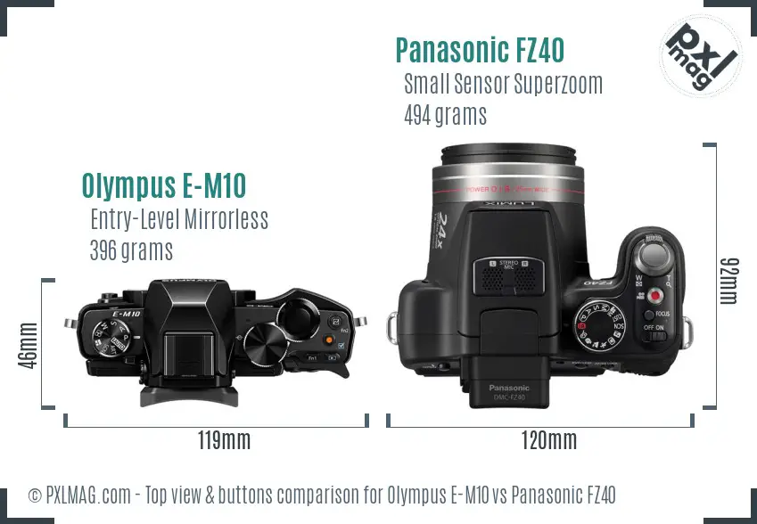 Olympus E-M10 vs Panasonic FZ40 top view buttons comparison