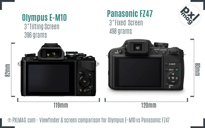 Olympus E-M10 vs Panasonic FZ47 Screen and Viewfinder comparison
