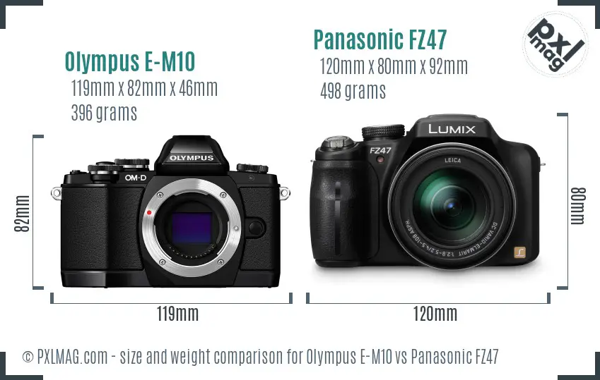 Olympus E-M10 vs Panasonic FZ47 size comparison