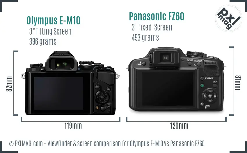Olympus E-M10 vs Panasonic FZ60 Screen and Viewfinder comparison