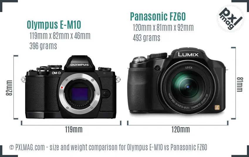 Olympus E-M10 vs Panasonic FZ60 size comparison