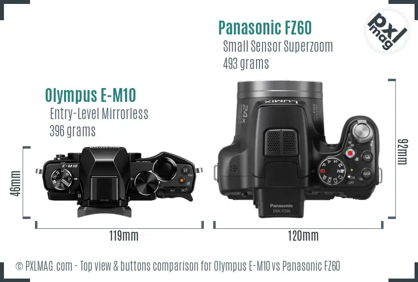 Olympus E-M10 vs Panasonic FZ60 top view buttons comparison