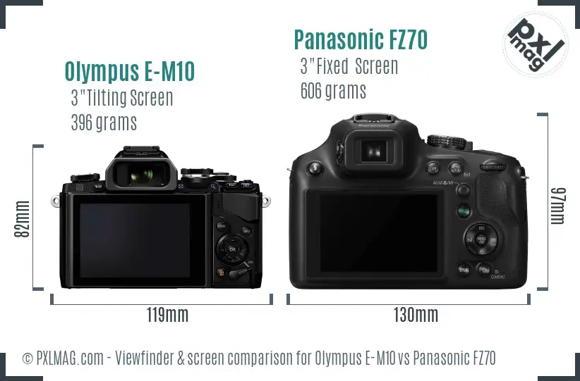 Olympus E-M10 vs Panasonic FZ70 Screen and Viewfinder comparison