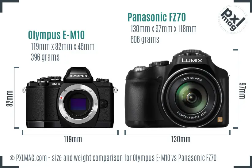 Olympus E-M10 vs Panasonic FZ70 size comparison