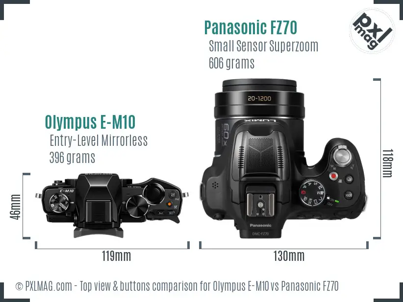 Olympus E-M10 vs Panasonic FZ70 top view buttons comparison