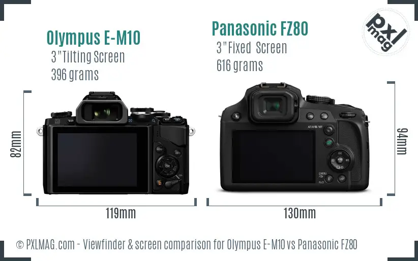 Olympus E-M10 vs Panasonic FZ80 Screen and Viewfinder comparison