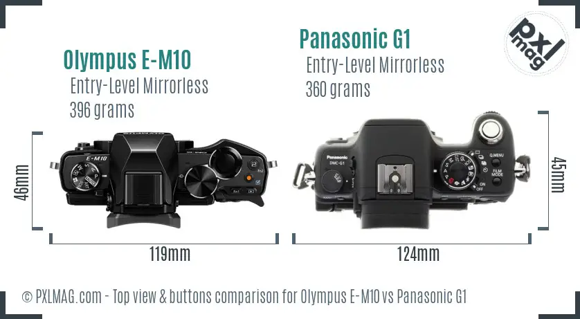 Olympus E-M10 vs Panasonic G1 top view buttons comparison