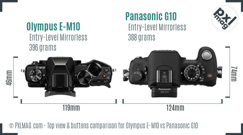 Olympus E-M10 vs Panasonic G10 top view buttons comparison
