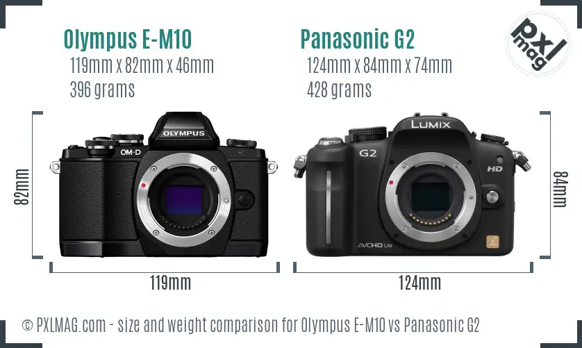 Olympus E-M10 vs Panasonic G2 size comparison