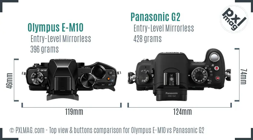 Olympus E-M10 vs Panasonic G2 top view buttons comparison
