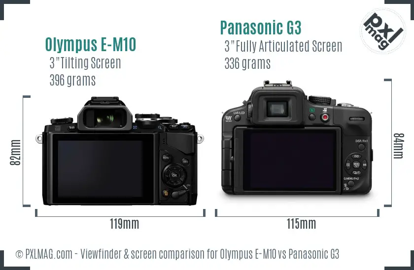 Olympus E-M10 vs Panasonic G3 Screen and Viewfinder comparison