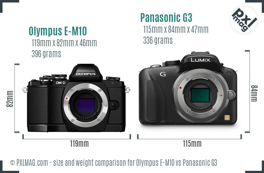 Olympus E-M10 vs Panasonic G3 size comparison