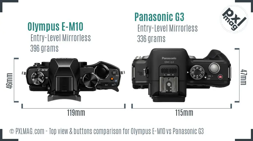 Olympus E-M10 vs Panasonic G3 top view buttons comparison