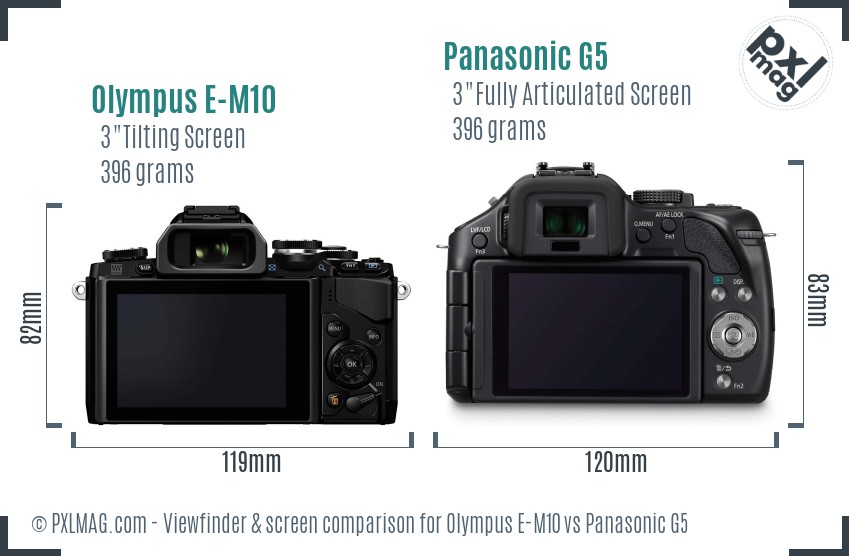 Olympus E-M10 vs Panasonic G5 Screen and Viewfinder comparison