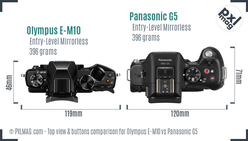 Olympus E-M10 vs Panasonic G5 top view buttons comparison