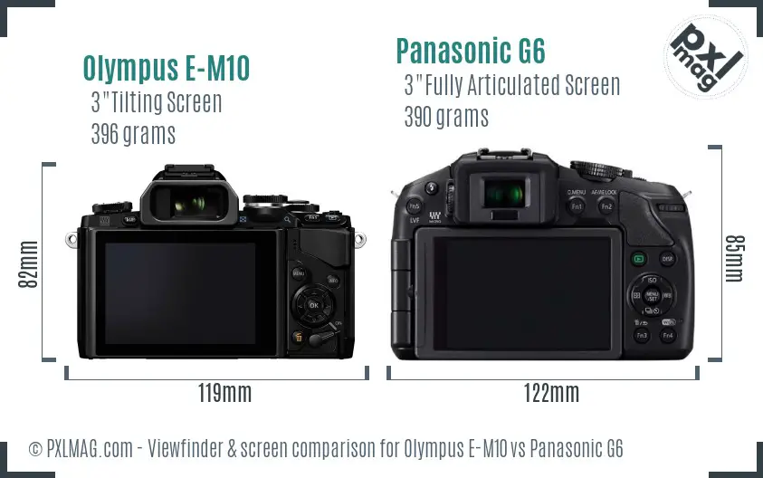 Olympus E-M10 vs Panasonic G6 Screen and Viewfinder comparison