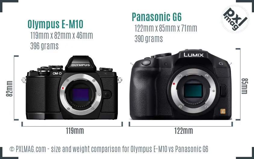 Olympus E-M10 vs Panasonic G6 size comparison