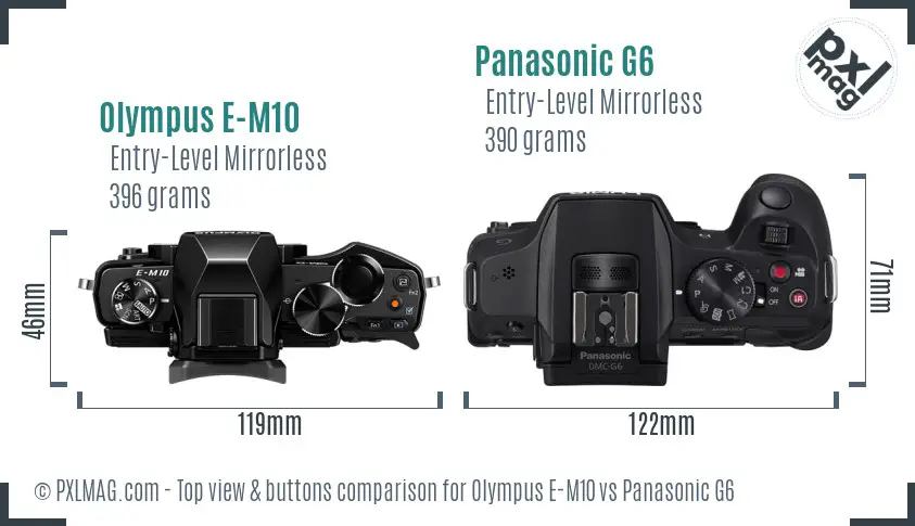 Olympus E-M10 vs Panasonic G6 top view buttons comparison