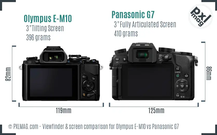 Olympus E-M10 vs Panasonic G7 Screen and Viewfinder comparison