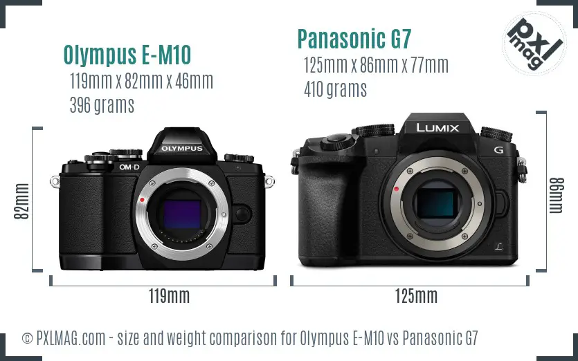 Olympus E-M10 vs Panasonic G7 size comparison