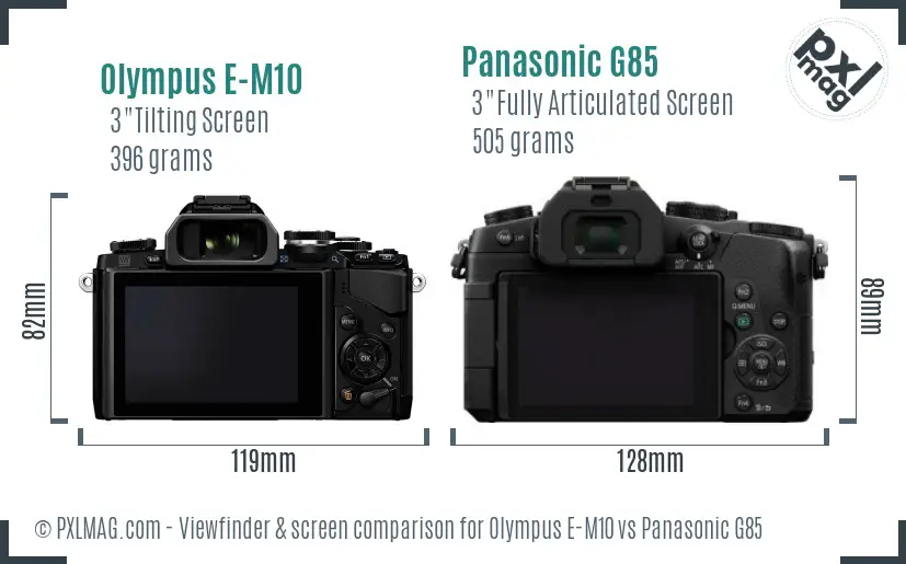 Olympus E-M10 vs Panasonic G85 Screen and Viewfinder comparison