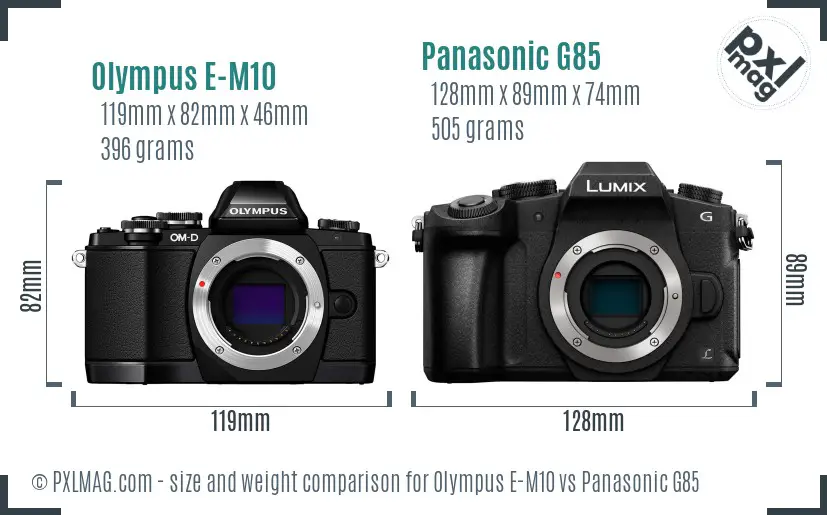 Olympus E-M10 vs Panasonic G85 size comparison