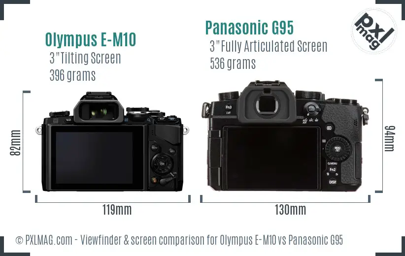 Olympus E-M10 vs Panasonic G95 Screen and Viewfinder comparison