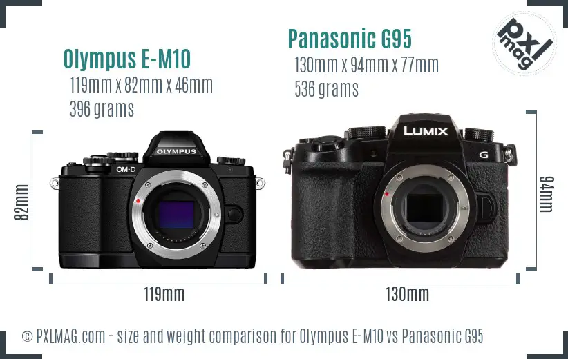 Olympus E-M10 vs Panasonic G95 size comparison