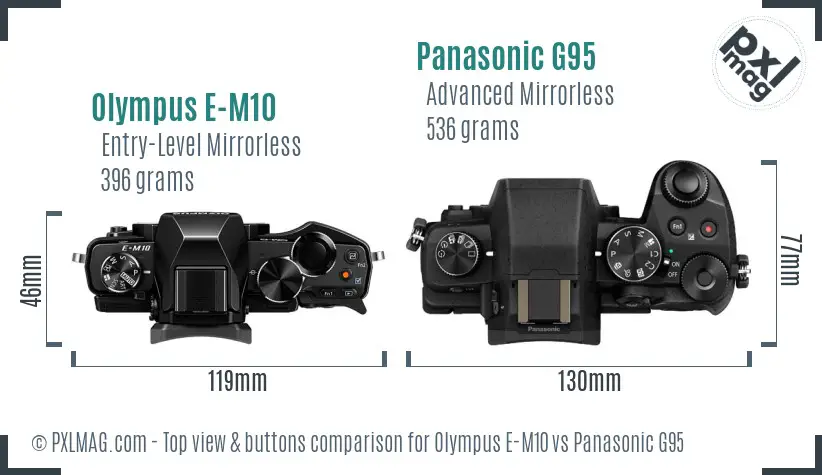 Olympus E-M10 vs Panasonic G95 top view buttons comparison