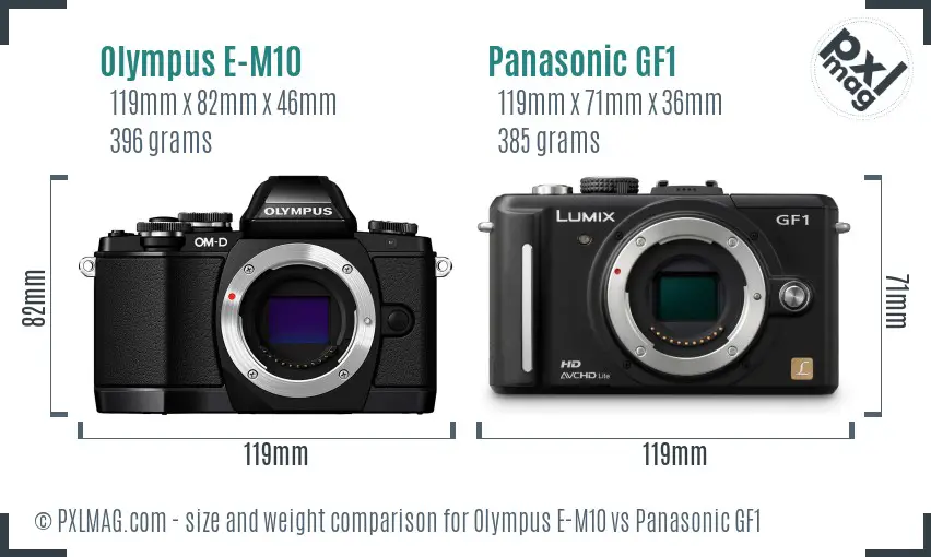 Olympus E-M10 vs Panasonic GF1 size comparison