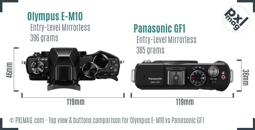 Olympus E-M10 vs Panasonic GF1 top view buttons comparison