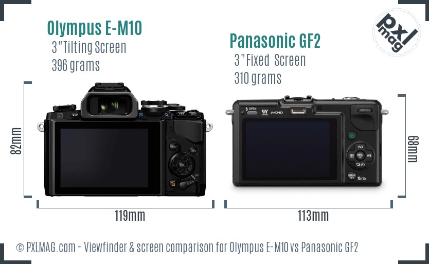 Olympus E-M10 vs Panasonic GF2 Screen and Viewfinder comparison