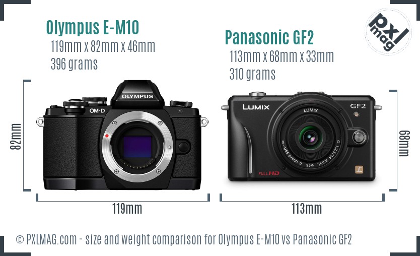 Olympus E-M10 vs Panasonic GF2 size comparison