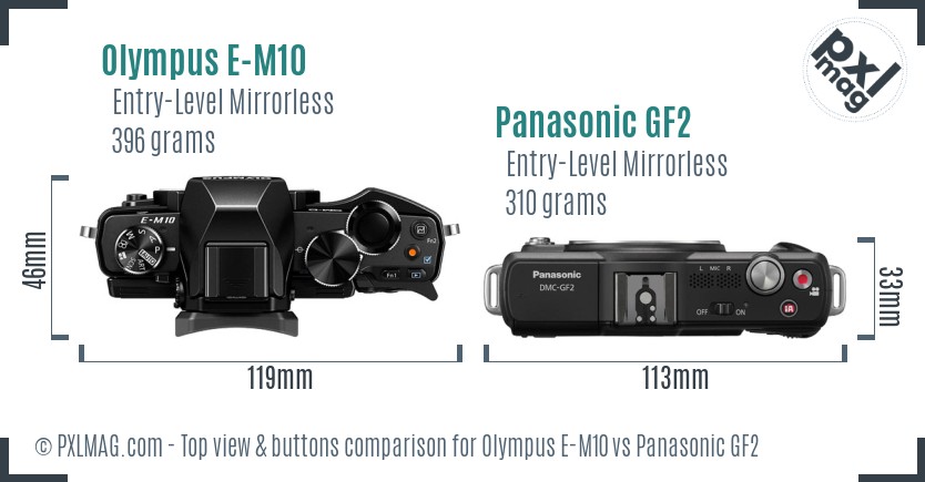 Olympus E-M10 vs Panasonic GF2 top view buttons comparison