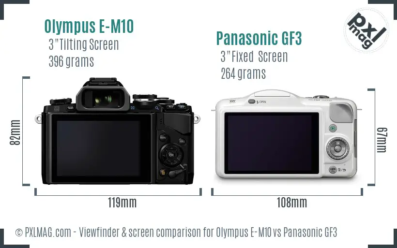 Olympus E-M10 vs Panasonic GF3 Screen and Viewfinder comparison