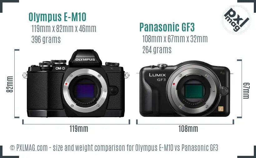 Olympus E-M10 vs Panasonic GF3 size comparison