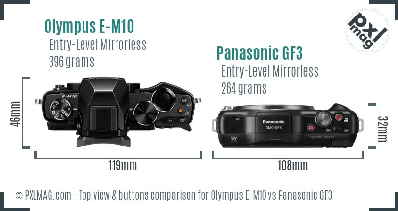 Olympus E-M10 vs Panasonic GF3 top view buttons comparison