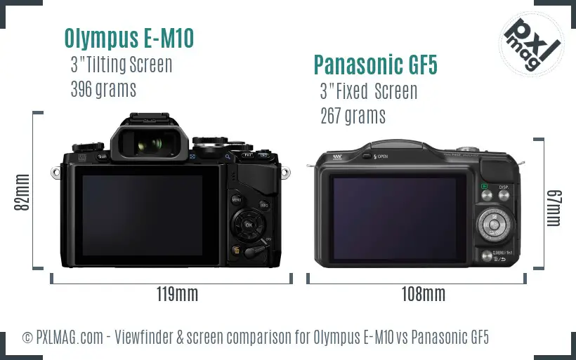 Olympus E-M10 vs Panasonic GF5 Screen and Viewfinder comparison