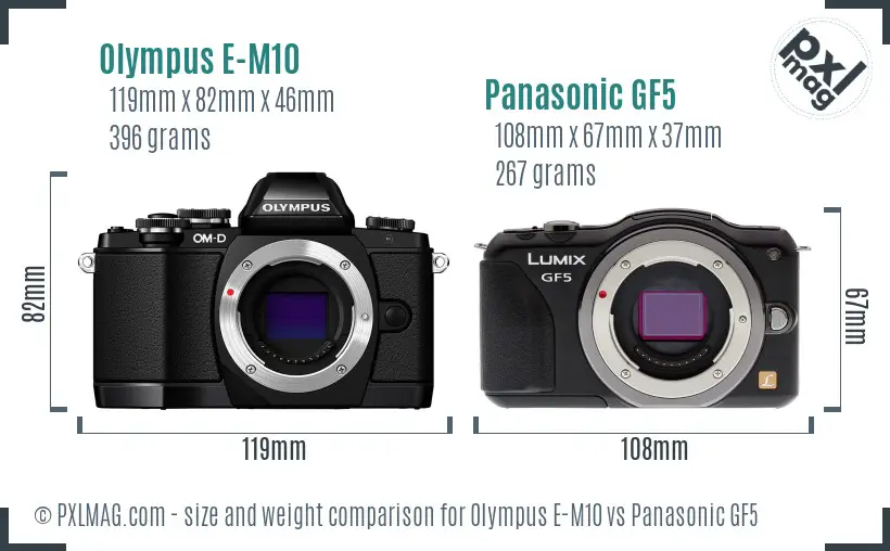 Olympus E-M10 vs Panasonic GF5 size comparison