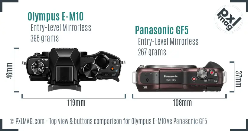 Olympus E-M10 vs Panasonic GF5 top view buttons comparison