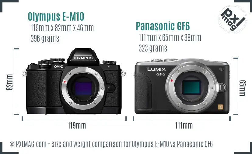 Olympus E-M10 vs Panasonic GF6 size comparison