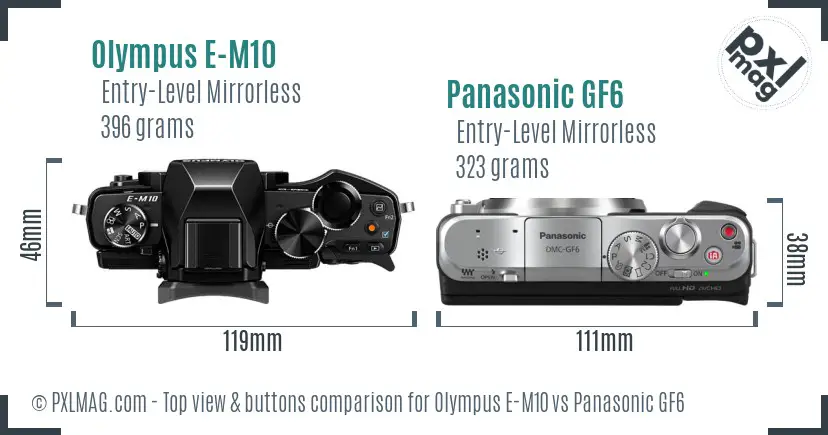 Olympus E-M10 vs Panasonic GF6 top view buttons comparison